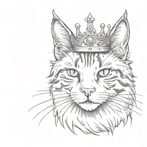 Tabby Cat Face Has A White Face And Black Stripes And A Crown On Its Head