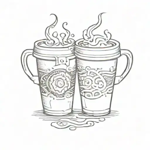 Two Coffee Cups Holding Hands