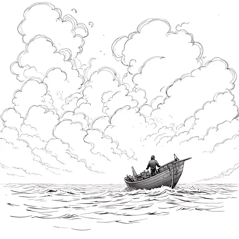 Man On A Capsized Boat In A Large Storm