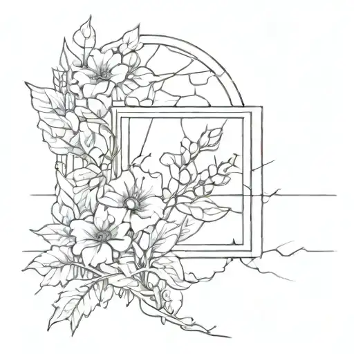 Broken Glass Window With Flower