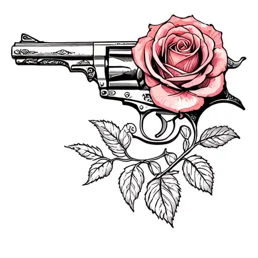Rose And Old Revolver