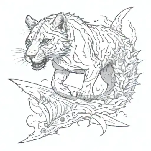 Lioness Walking With A Shark Swimming Around Her