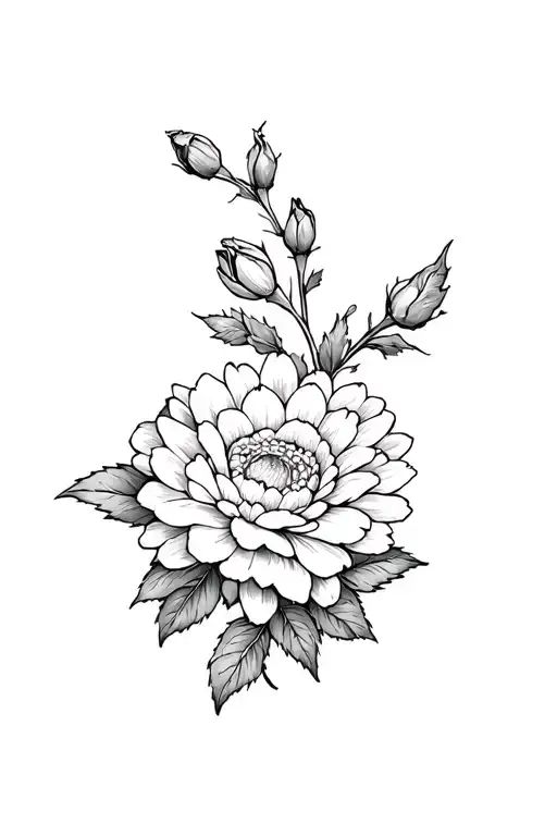 Chrysanthemums And Rose Buds