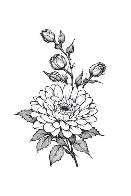 Chrysanthemums And Rose Buds