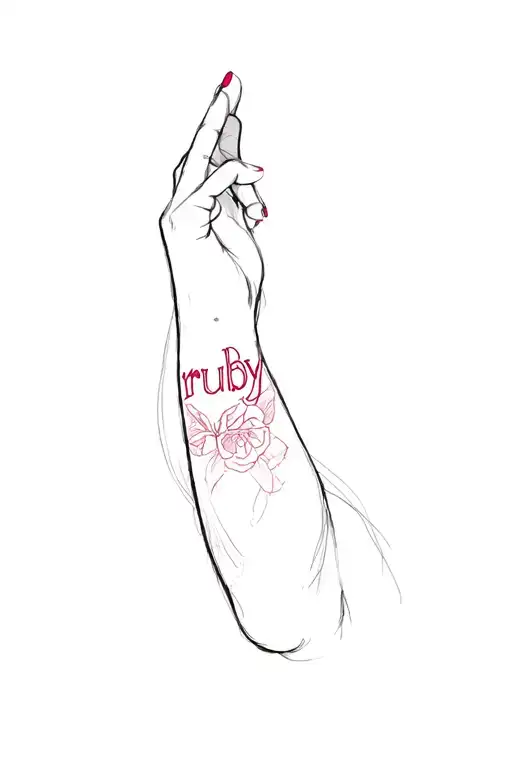 A Woman's Arm With The Word Ruby Written On It