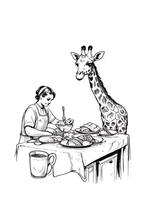 Sweet Giraffe Cooking Italian Dinner Scene Inside