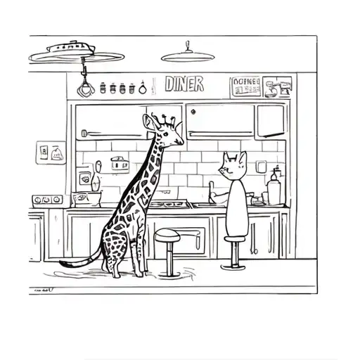 Small Giraffe Learn How To Cook Diner Scene With A Cat