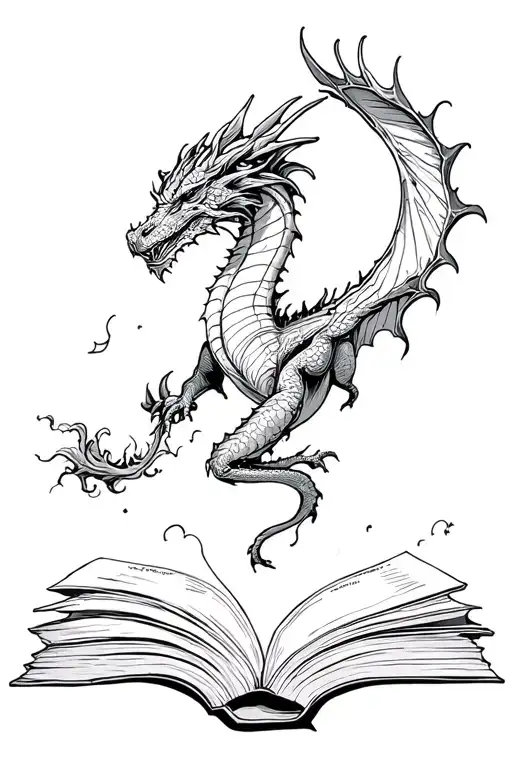 Feminine Fantasy Book Dragon Flying Out Night Sky