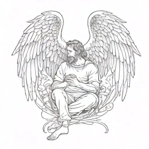Dad Angel Wings Spread With Halo And Three Birds Sitting