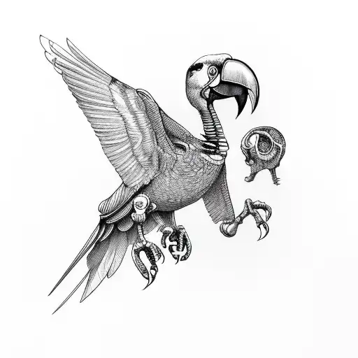 Flying Toucan Skeleton With Colourful Beak