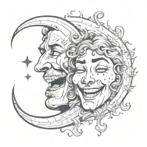 Evil Sexy Laughing Smile Now Cry Later Faces With Flying Music Notes Crescent Moon
