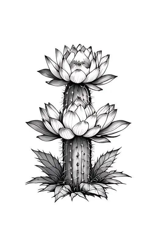 Cactus Protected By A Lotus Flower Blooming