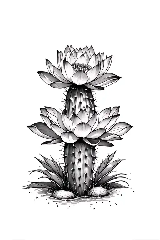 Cactus Protected By A Lotus Flower Blooming