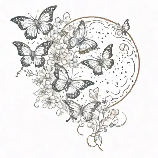 Butterflies Flying Towards Moon With Flowers Coming