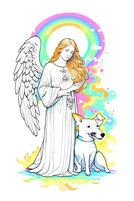 Angel With Dog And Rainbow Colors