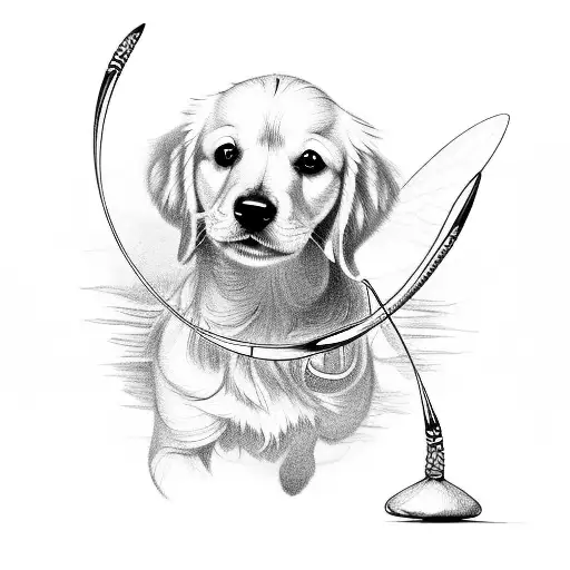 Golden Retriever Daschund Dog With Short Legschasing A Buterfly