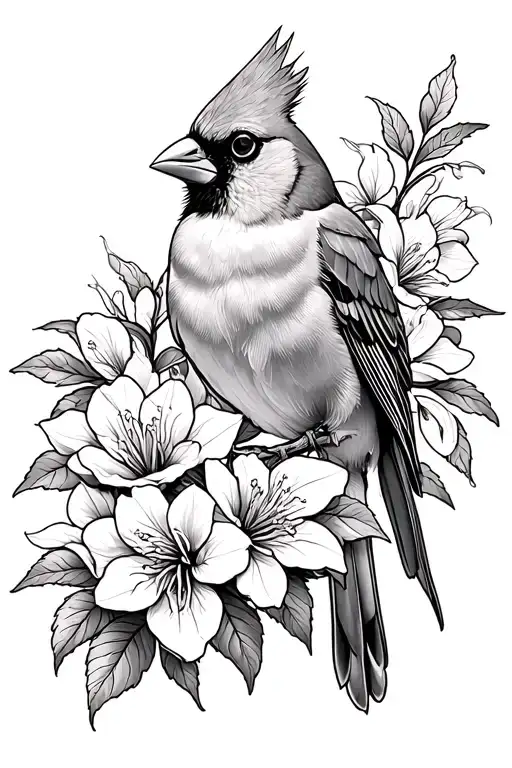 Cardinal With Azaleas