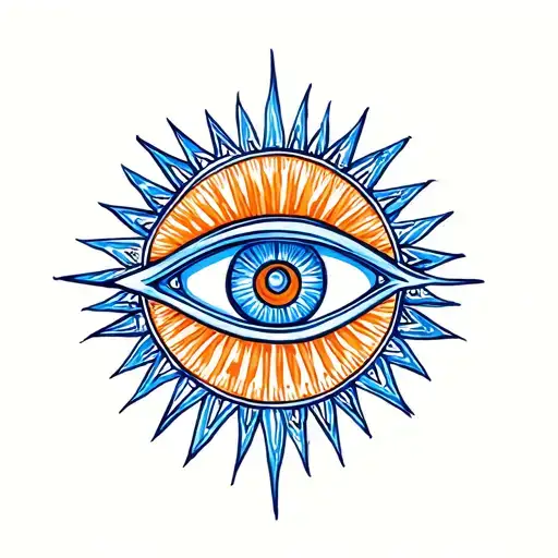 Eye Of Ra And Egyptian Sun With Blue And Orange Color