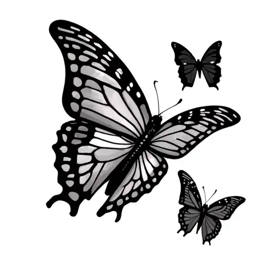 3 Monarc Butterflies Flying Together In Diagonal Line