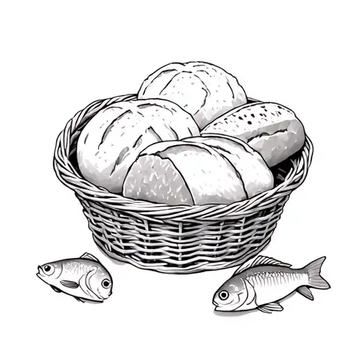 5 Loaves Bread And 2 Fish In A Woven Basket Full