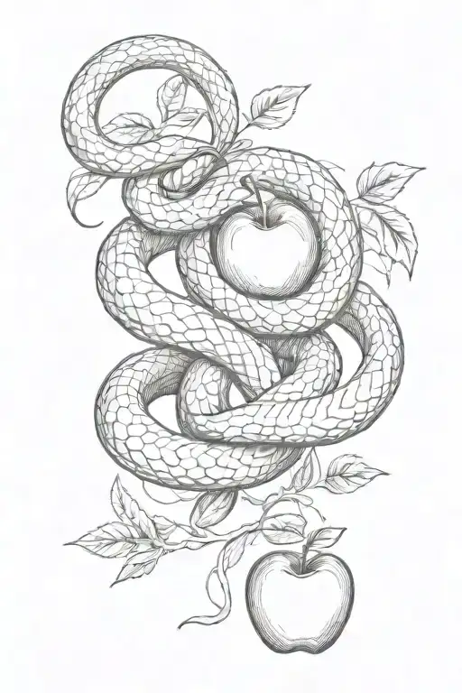 A Long Delicate Snake Around An Apple Representing Truth And Freedom
