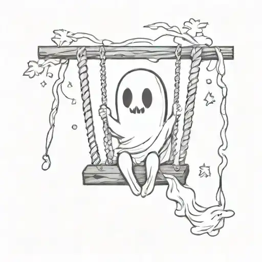 Cute Ghost On A Swing In Black And White
