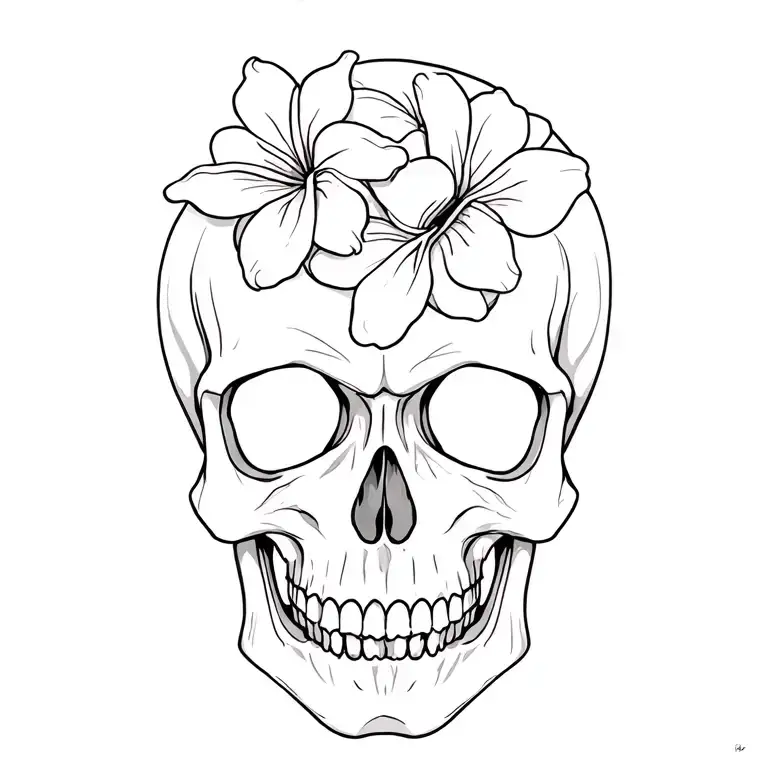 Skull With Plumeria Flowers Intertwined
