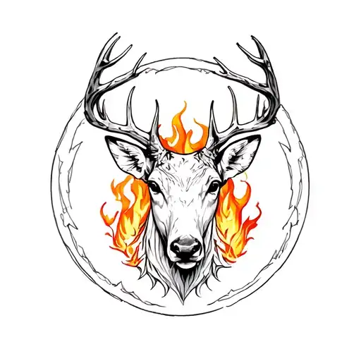 Circle Of Fire Surrounding A Deer