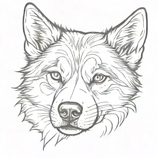 Husky Small Tattoo Head Line Sketch Drawing Style