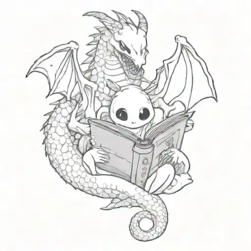 A Typical Cartoon Ghost And A Cartoon Dragon Reading A Book Together