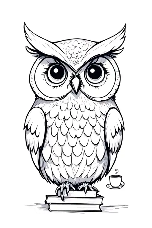 Animated Owl With Books And Coffee