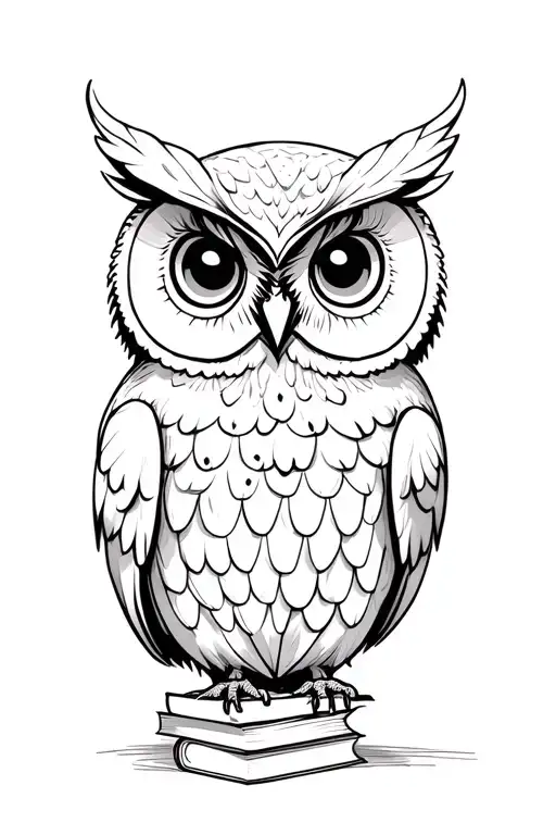 Animated Owl With Books And Coffee