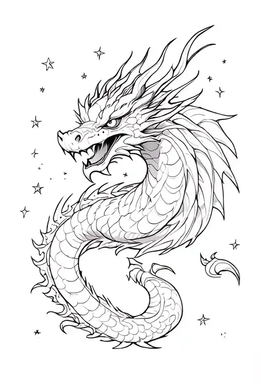 Japanese Dragon In Nightsky With Stars