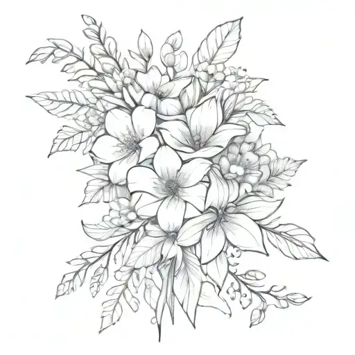 Fine Line Drawing Bouquet Tied
