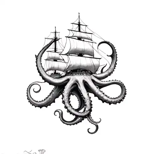 Kraken Pulling Down Ship