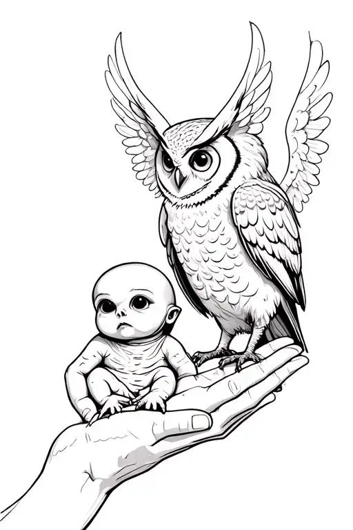 Hands Next To An Owl Next To An Alien Baby Angel