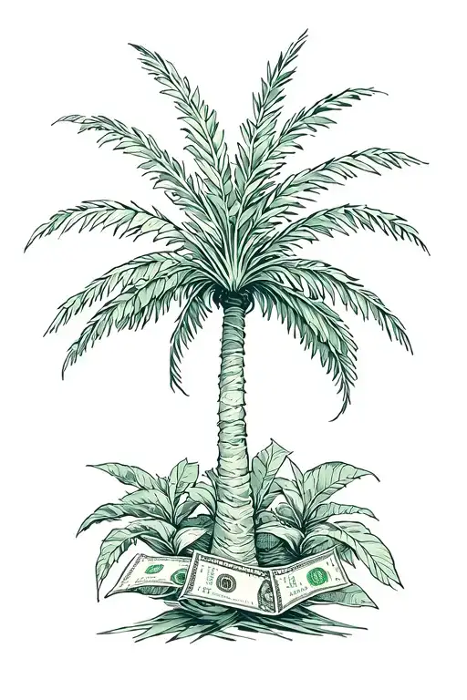 Palm Tree With Leaves Made Of Money