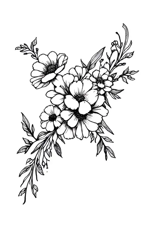 Simple Black Cross Covered In Drawn Flowers