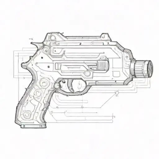 A Detailed Sketch Of A High-tech Airsoft Gun Inspired By Astronomical Constellations