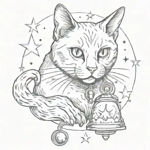 Black Cat With A Bell And Stars Representing The Client's