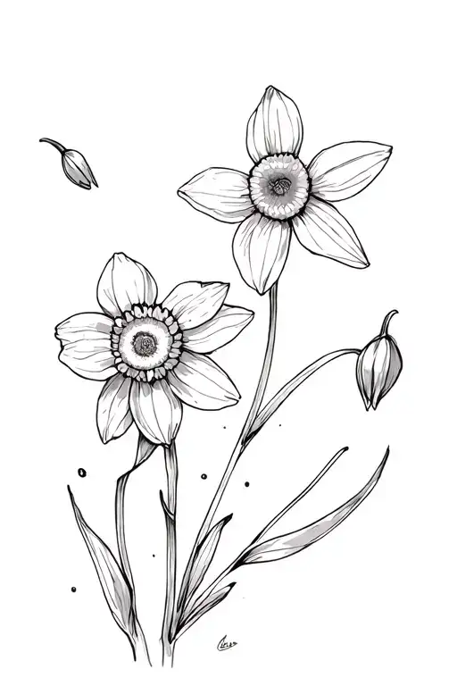 1 Daffodil And Two Daisies Falling
