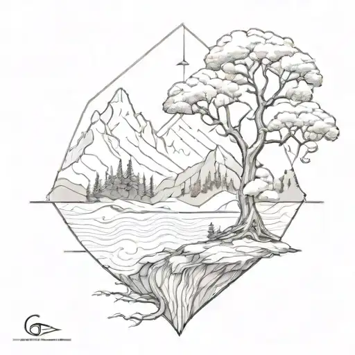 Gemoetric Tree Mountain Landscape