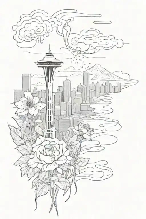 Seattle Skyline Mt Rainer Rain Bleeding Gloomy Dark Dead Flower Nature Intertwined