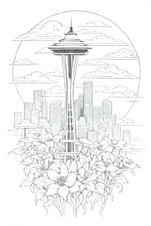 Seattle Skyline Mt Rainer Rain Bleeding Gloomy Dark Dead Flower Nature Intertwined