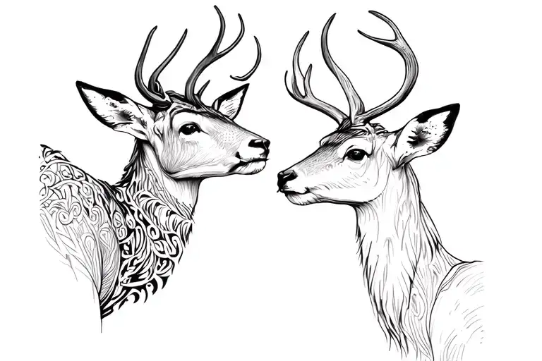 Two Deer Embracing Each Other