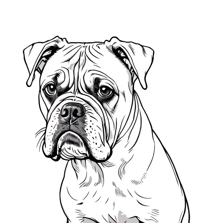 Boxer Dog With Cropped Ears Line Drawing Style Tattoo Featuring