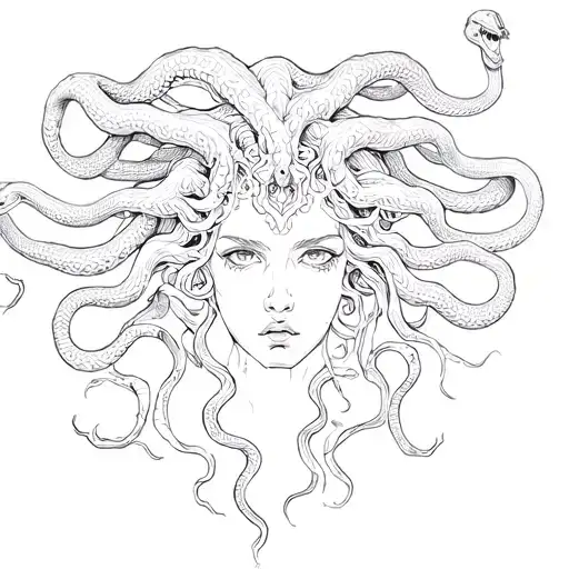 Fine Line Medusa With 14 Snakes