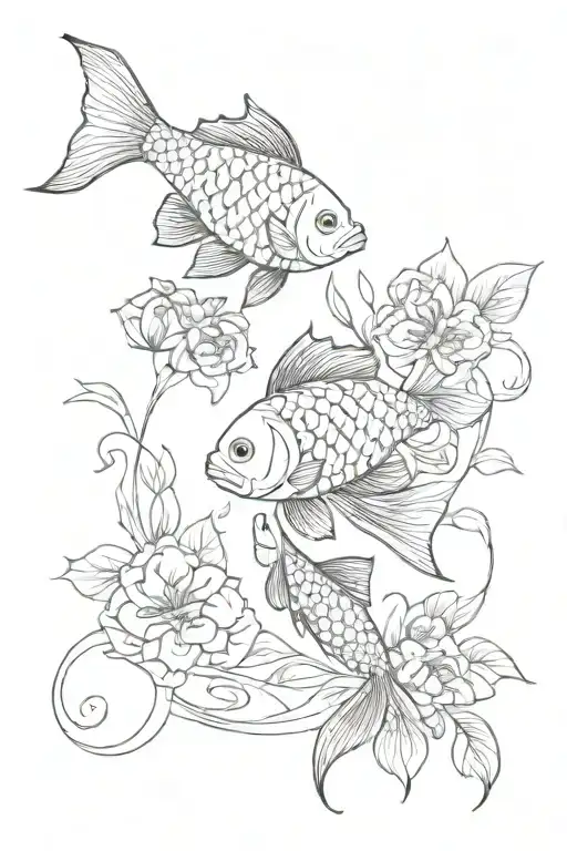 Flowers And Fish Red-black