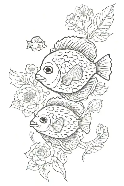 Flowers And Puffer Fish Red And Black