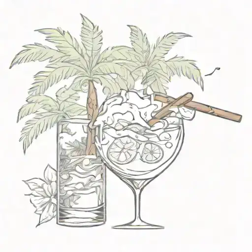 Combine Palm Tree Cigar Rum And Heart